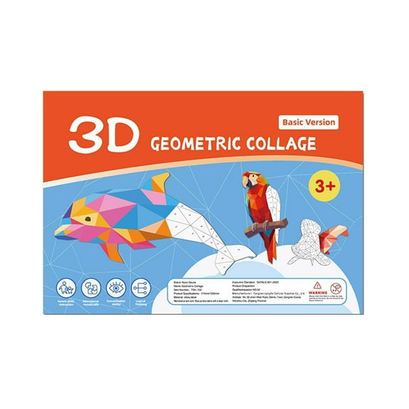 A Children'S 3D Geometry Puzzle Toy Diy Sticker Craft Kit For Early Education And Focus Training With Animal Shapes