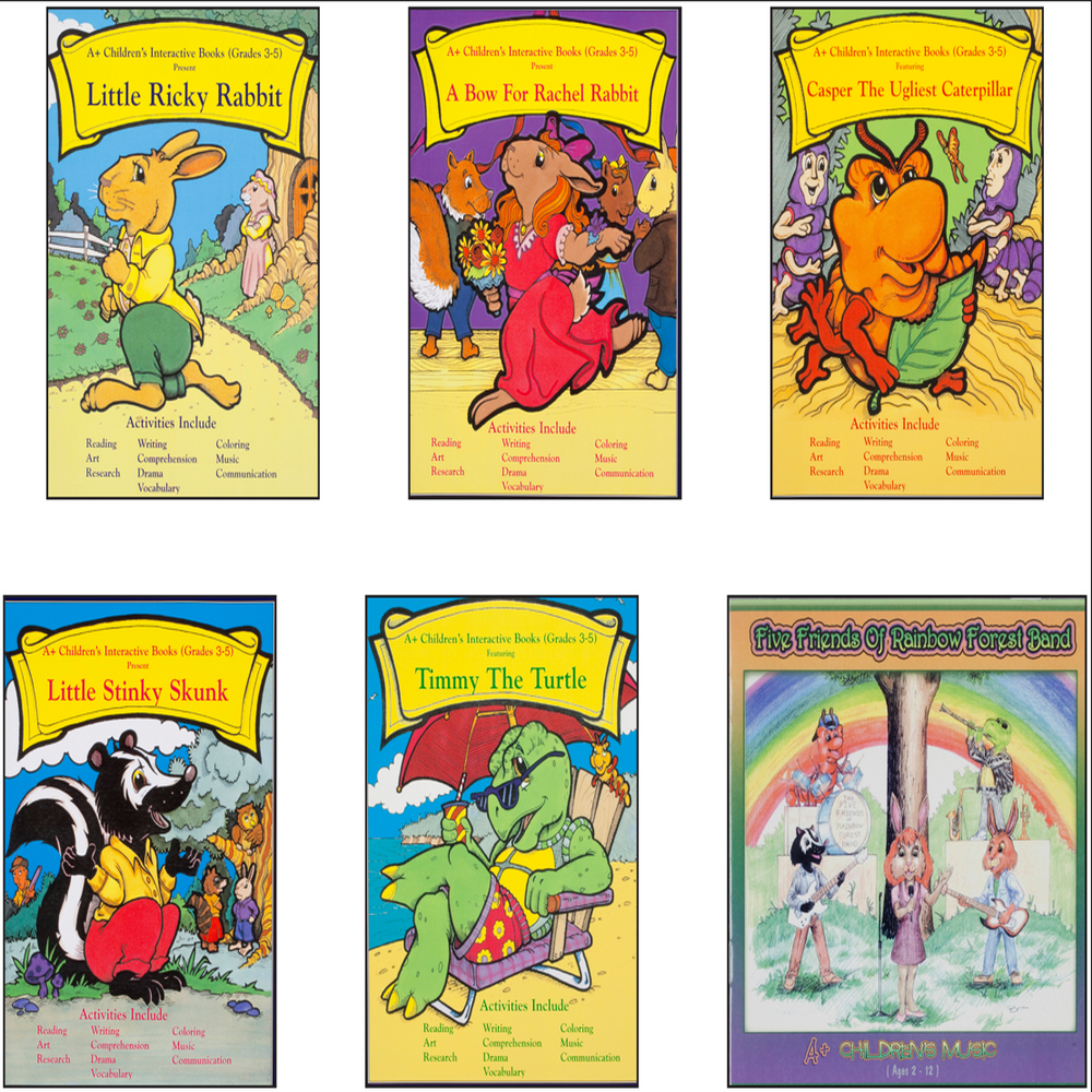 A+ Children's Interactive Reading-Activity Coloring Books With Music CD Grades 3-5-Perfect Bind Paperbacks.