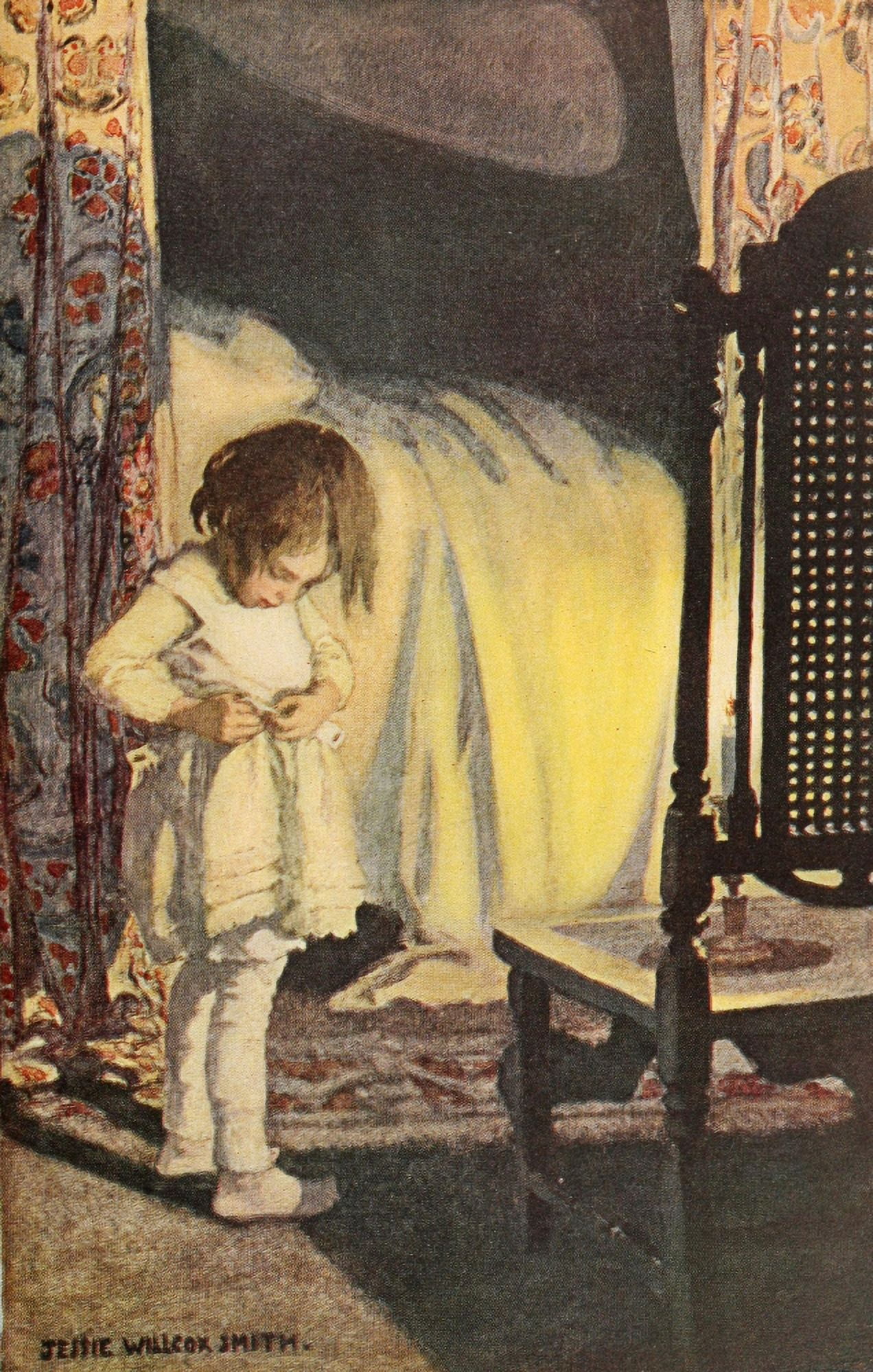 A Childs Garden of Verses 1905 Getting dress by candlelight Canvas Art - Jessie Willcox Smith (24 x 36)