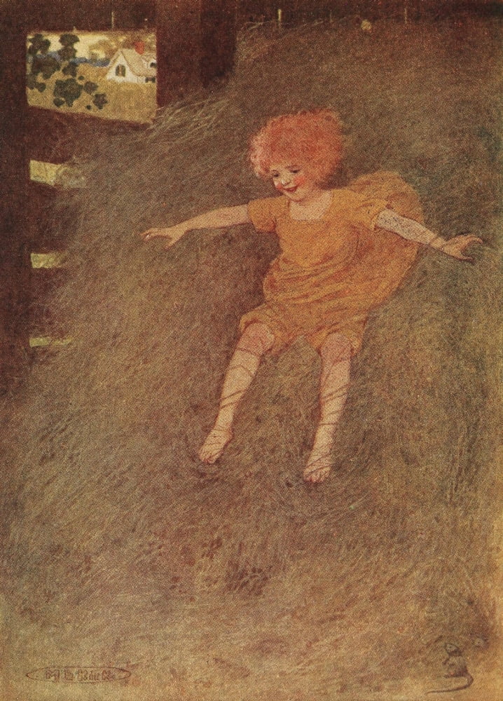 A Childs Garden of Verses 1919 Sliding down the hay Canvas Art - Maria Kirk (18 x 24)