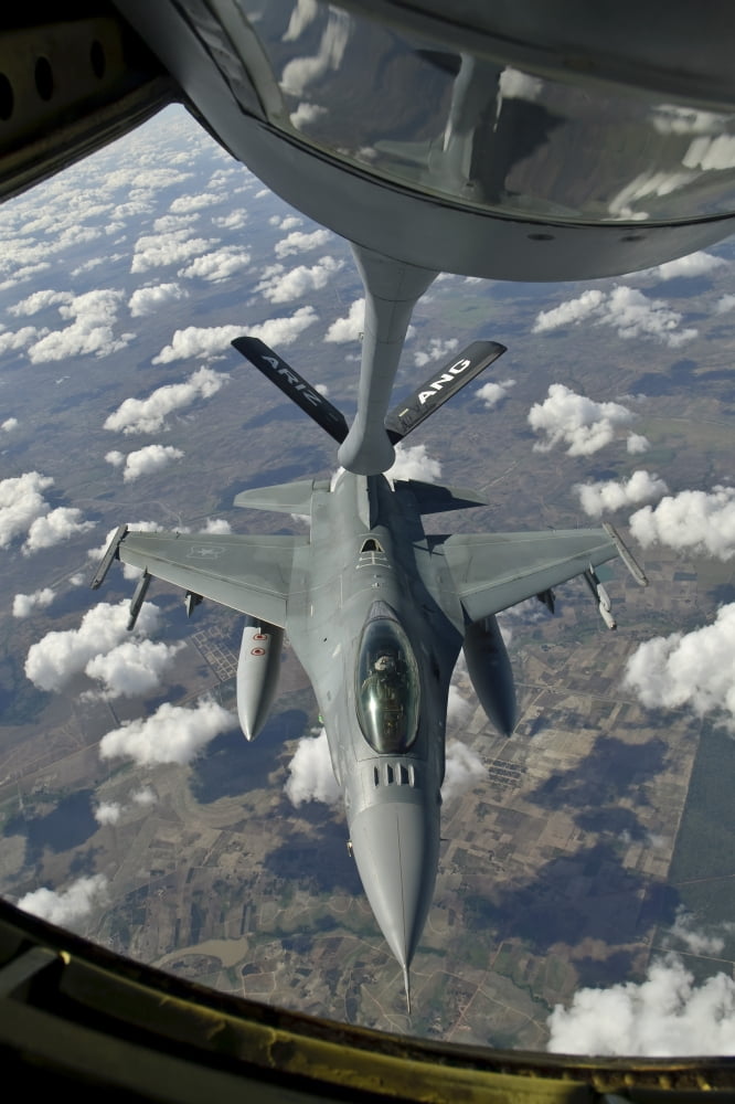 A Chilean Air Force F-16 refuels from a US Air Force KC-135 Stratotanker Canvas Art - Giovanni CollaStocktrek Images (23 x 35)