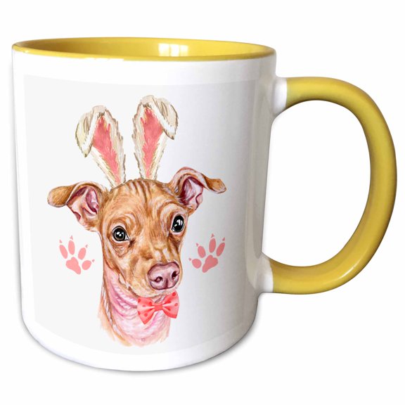 3drose, a Chiweenie Easter Bunny Mix Between a Dachshund and a Chihuahua Dog, 11oz Two-tone Yellow Mug