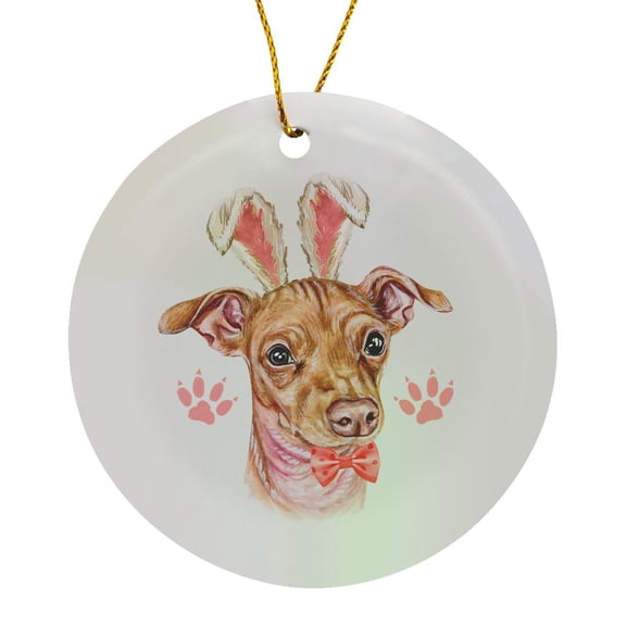 3drose, a Chiweenie Easter Bunny Mix Between a Dachshund and a Chihuahua Dog, Circle Porcelain Ornament
