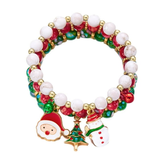 A Christmas Beaded Bracelet Set For Women 3 Piece Christmas Tree Santa Snowman Bracelet Jewelry 3Pc 7In 0.06Lb