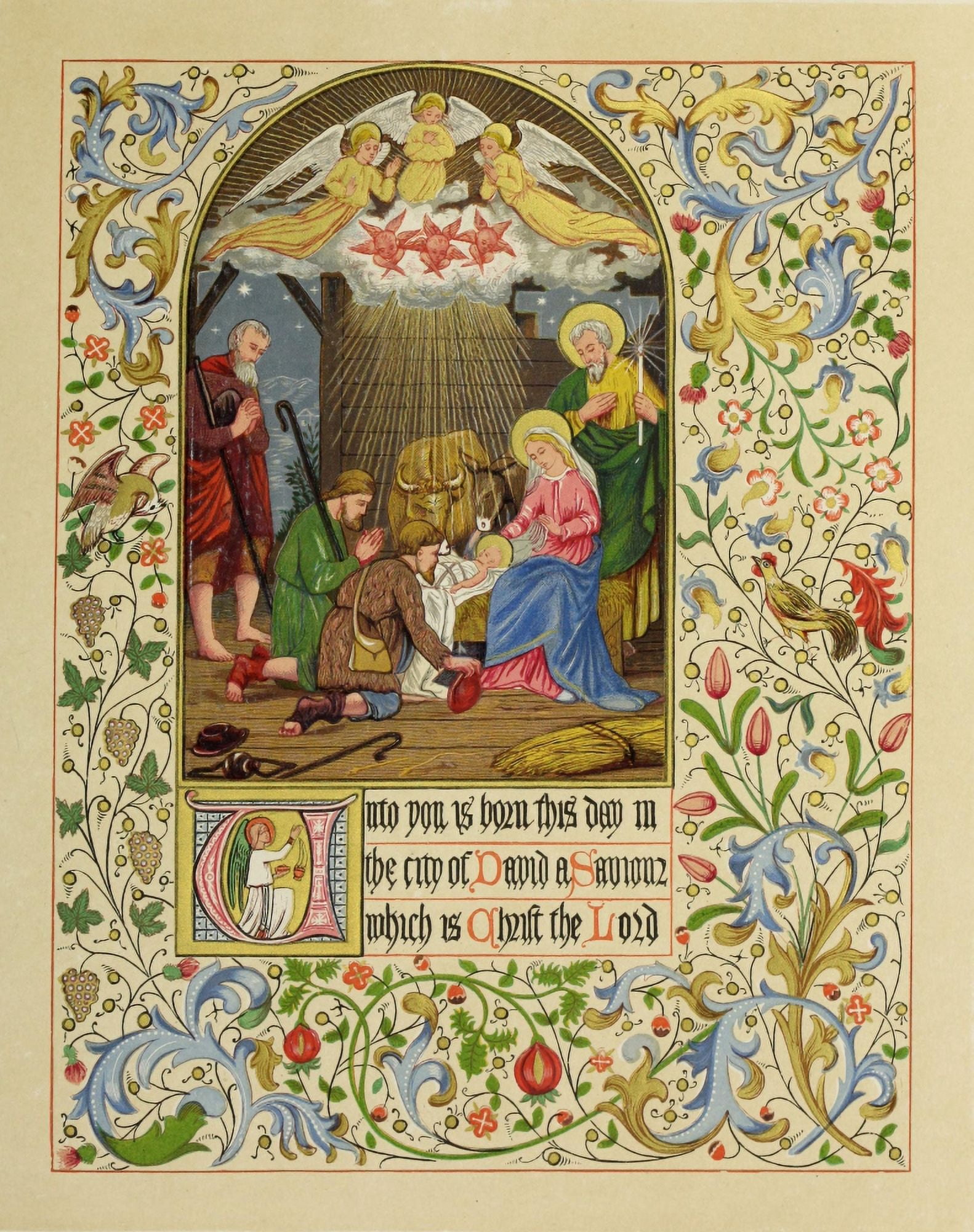 A Christmas Carol 1873 Unto you is born Illuminated Canvas Art - A Trevor Crispin (24 x 36)
