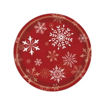 A Christmas Party Tableware Set Disposable Paper Plates 9 Inch 20 Pieces Snowflake Red Theme For Christmas Dinner Party Supplies Holiday Decorations