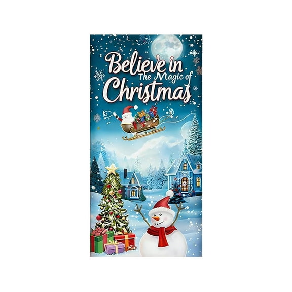 A Christmas Door Cover 78.7X35.4In Style A Polyester Material Holiday Background Decor For New Year Party Winter Decoration Indoor Outdoor Home