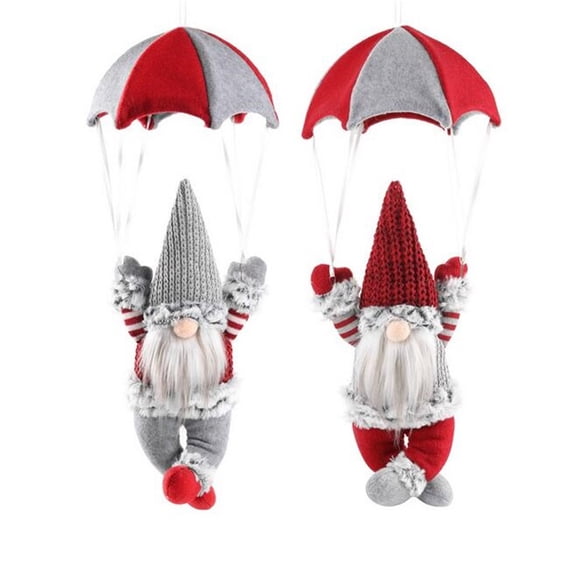 A Christmas Faceless Skydiving Santa Parachute Doll, Cloth Figure With Weighted Bottom For Display
