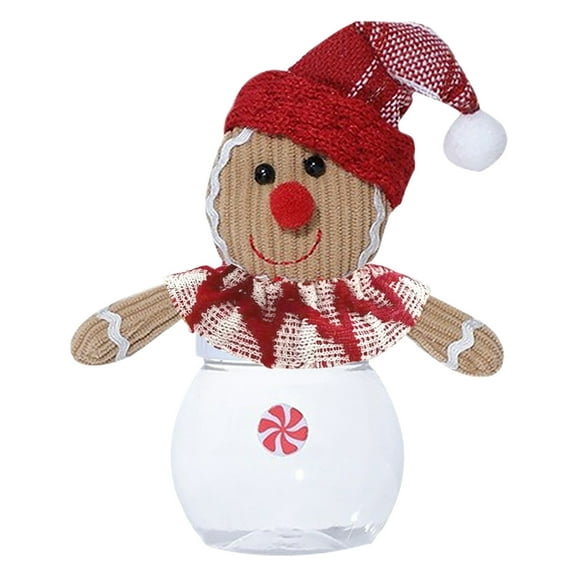 A Christmas Gingerbread Man Candy Jar, Mini Plastic Container With Red Or White Hat, Kids Gift For Holiday Treats Storage