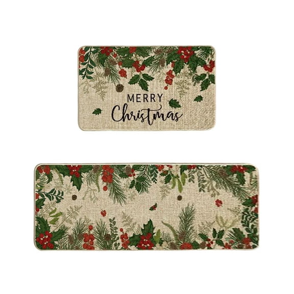 A Christmas Kitchen Rug Set 2 Pieces 16X24 And 16X48 Inches Anti-Fatigue Design With Latex Base For Safety And Comfort In Home