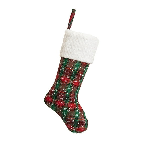 A Christmas Mini Stocking With Plaid Cuff For Decor And Gift Bag Holiday Design Includes 1 Piece Size 14.57X8.66 Inches Weight 0.19 Lb