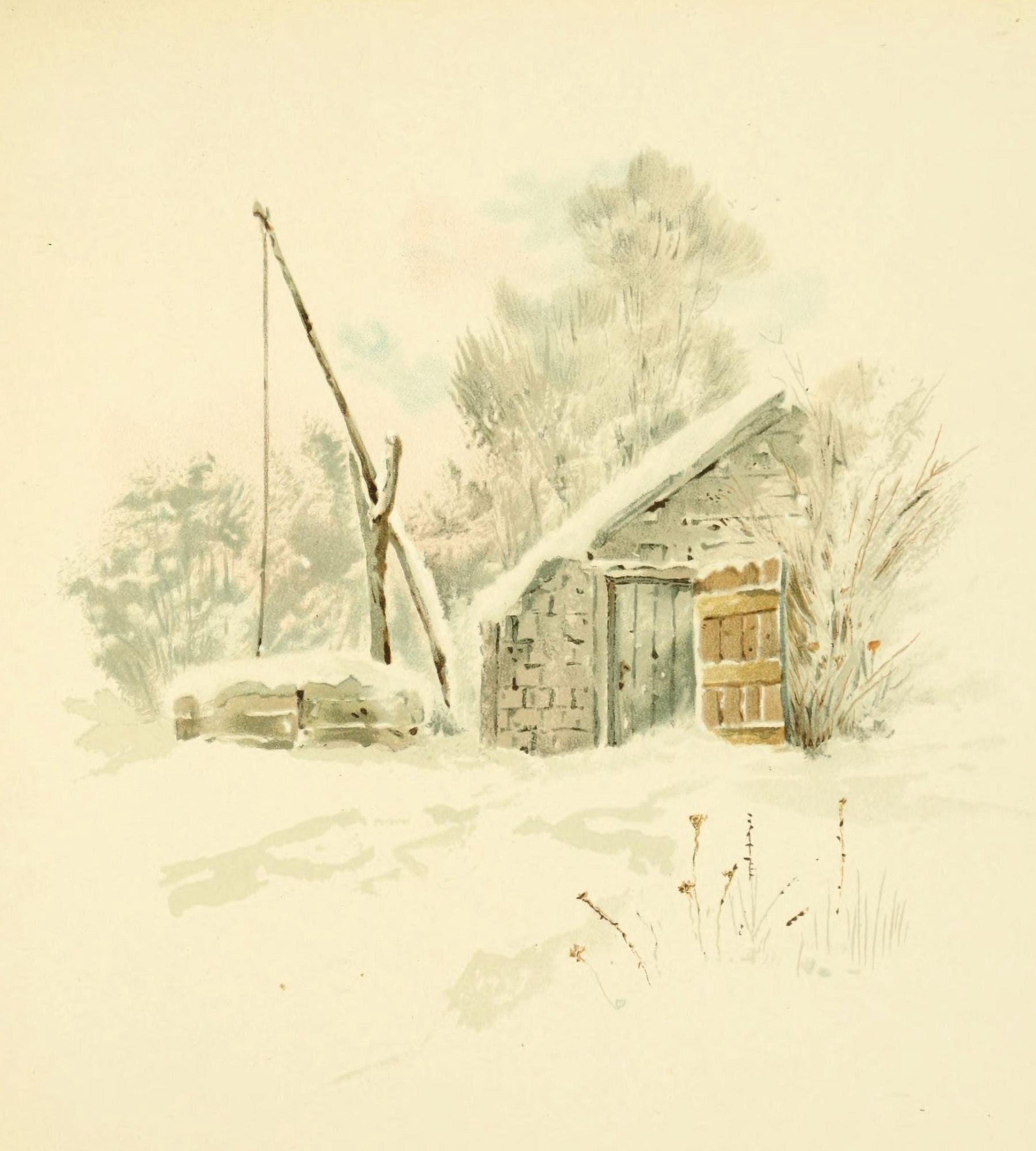 A Christmas Morning 1890 Snowy Outhouse Canvas Art - Louis K Harlow (18 x 24)
