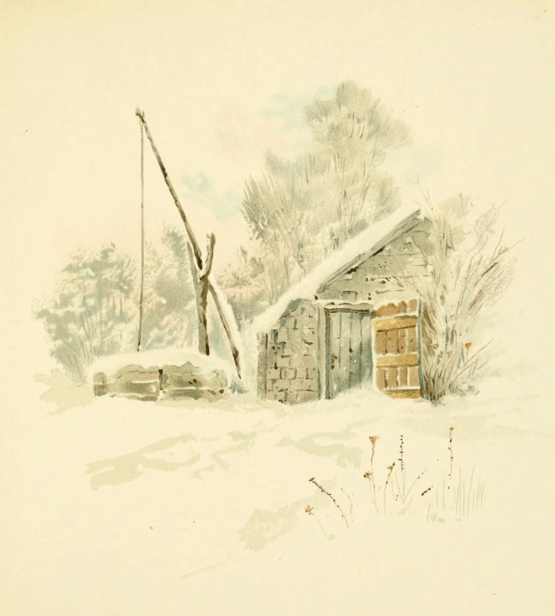 A Christmas Morning 1890 Snowy Outhouse Canvas Art - Louis K Harlow (24 x 36)