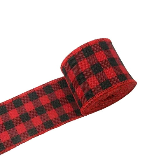 A Christmas Plaid Ribbon 6 Meters Imitation Linen Webbing Diy Craft Decoration For Xmas Tree Wreath Gift Wrapping Home Party Decor 0.150 Lb