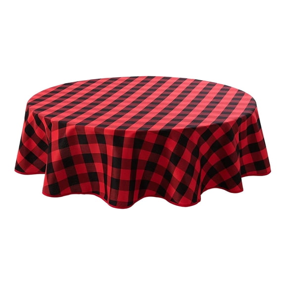 A Christmas Round Tablecloth Waterproof Red Black Checkered Design 100Cm 120Cm 140Cm Diameter For Dining Table Party Holiday Decorations