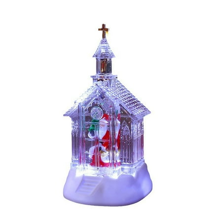 A Christmas Santa Crystal Church Night Light, 14.5X7.5Cm Led Snow Globe Decor, Battery Powered Holiday Gift