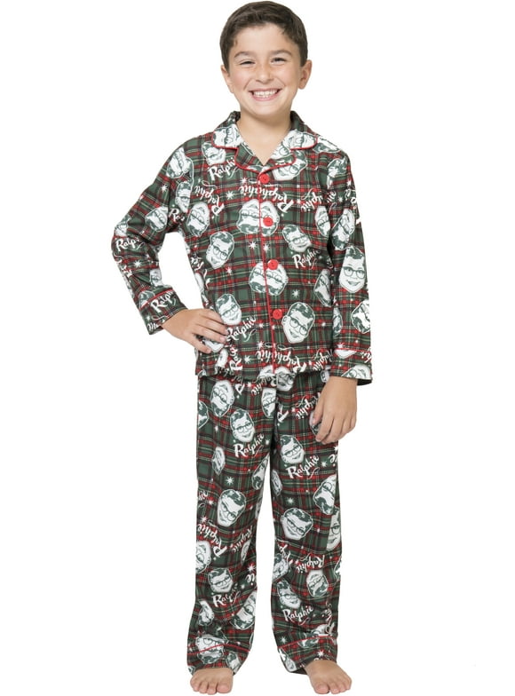 A Christmas Story Boys Ralphie Glasses Santa Christmas Holiday Flannel Plaid Button Pajama Set