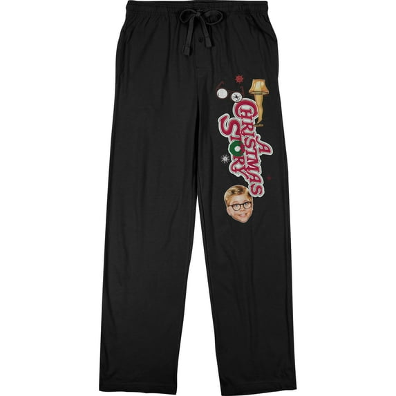 A Christmas Story Classic Movie Poster Men's Graphite Black Drawstring Sleep Pajama Pants -Medium