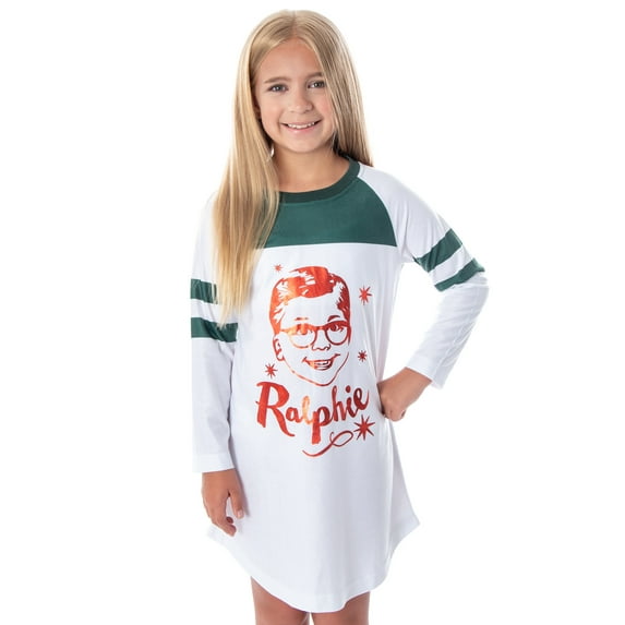 A Christmas Story Girl's Ralphie Striped Sleeve Nightgown Pajama Shirt