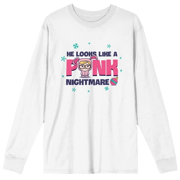 A Christmas Story He Looks Like A Pink Nightmare Men's White Long Sleeve Shirt-M