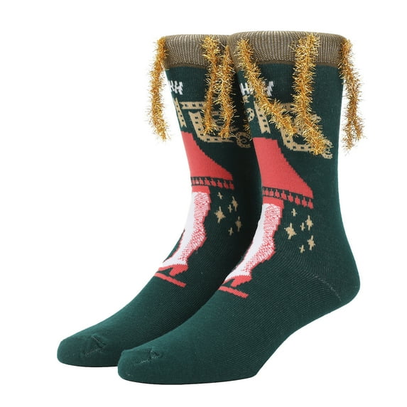A Christmas Story Leg Lamp Adult Green Casual Crew Socks With 3D Tinsel