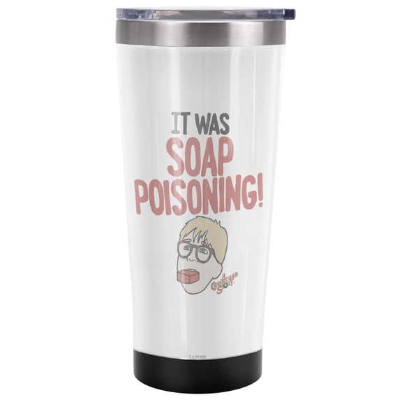 A Christmas Story Official Ralphie 'It Was Soap Poisoning' 20 oz Travel Tumbler, Stainless Steel, Vacuum Insulated with Leak Resistant Slide-Lock Lid