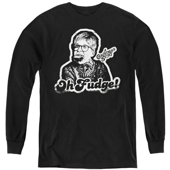 A Christmas Story Oh Fudge Again Kids Long Sleeve T Shirt (Medium) for Youth Boys and Girls, Black