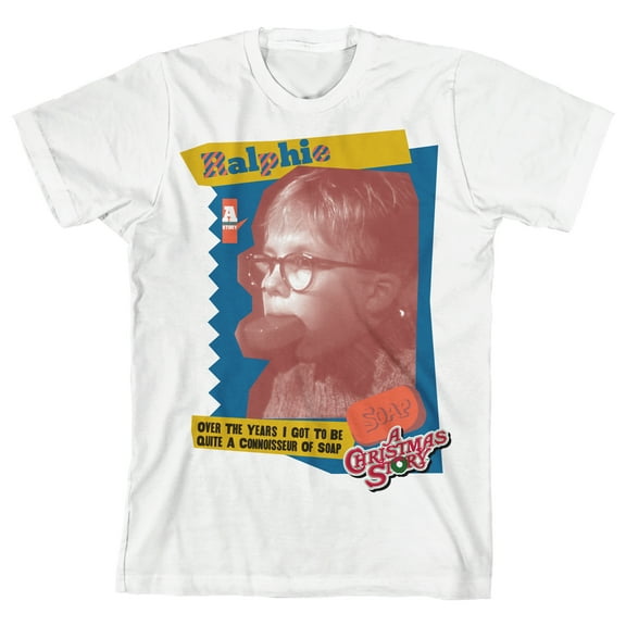 A Christmas Story Ralphie Biting Soap Poster Art Crew Neck Short Sleeve Boy's White T-shirt-XL