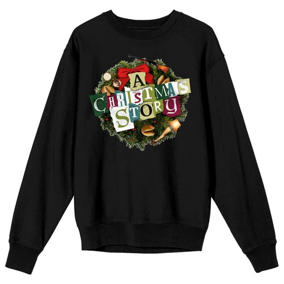 A Christmas Story Wreath Women's Black Long Sleeve Sweatshirt-XXL