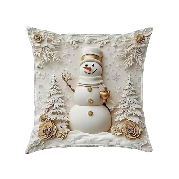 A Christmas Theme Pillow Cover With Snowman Design For Sofa Bed Couch 18X18 Winter Decor