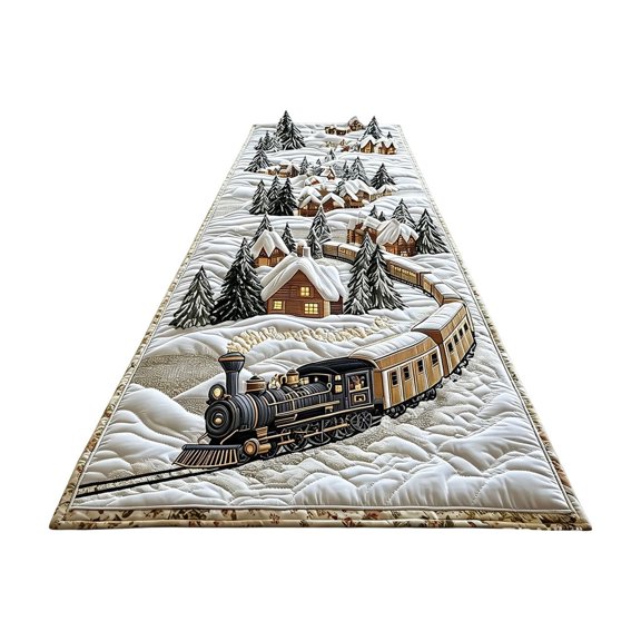 A Christmas Train Polyester Quilted Table Runner Winter Holiday Dining Table Decor For Home