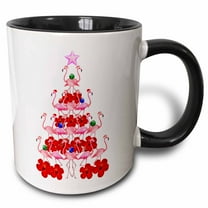 3drose, a Christmas Tree of Pink Flamingos Wearing Santa Claus Hats., 15oz Two-tone Black Mug