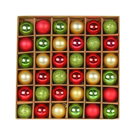 A Christmas Tree Ornament Ball Set With Red Green And Gold Design