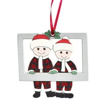 A Christmas Tree Pendant Wooden Small Hanging Ornament Diy Photo Frame 3.03X3.03X0.2 Inch Two People Design For Holiday Decor Family Gift 1 Piece