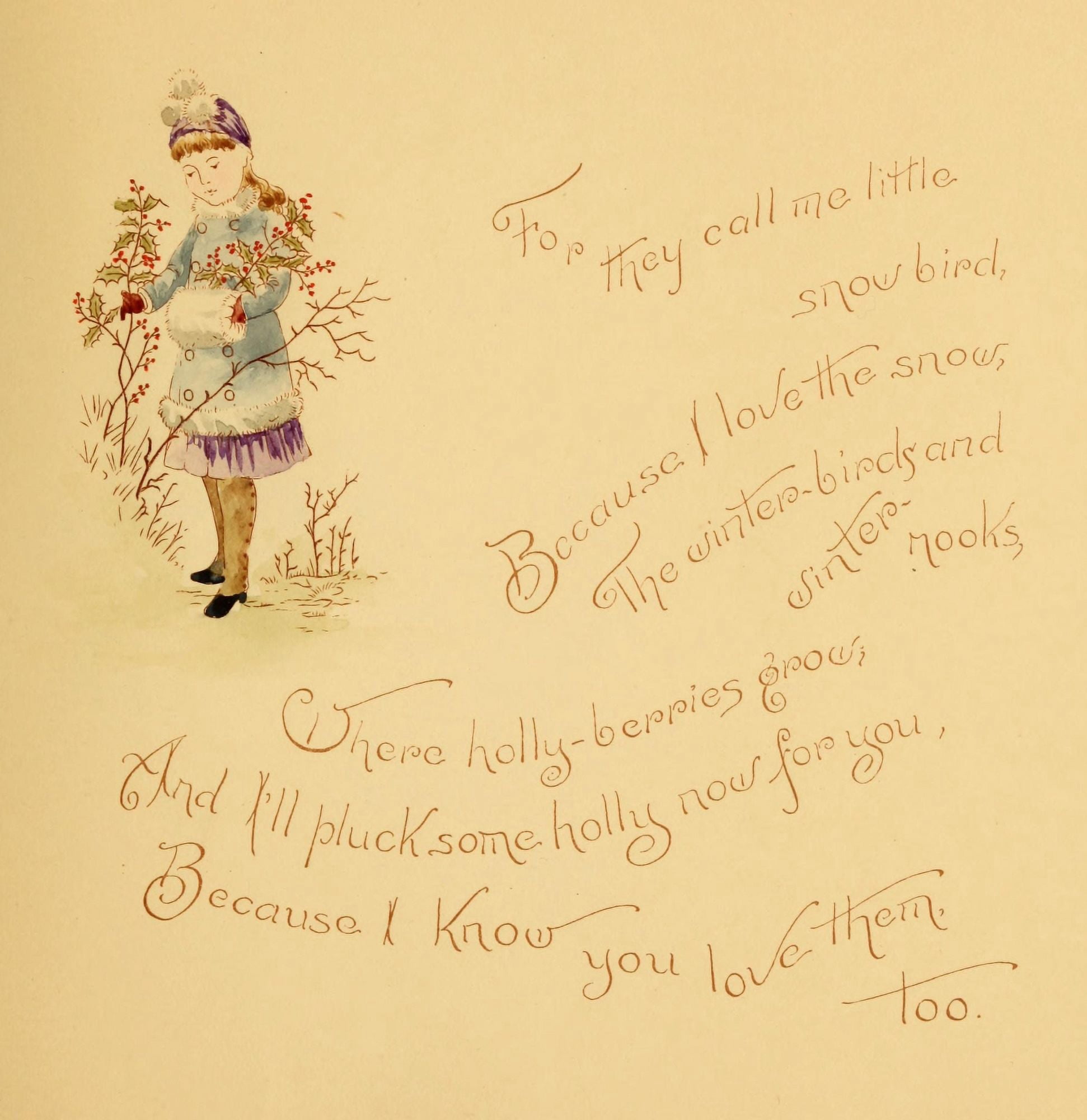 A Christmas visitor 1887 2 Girl gathering holly Canvas Art - Annie C McQueen (24 x 36)
