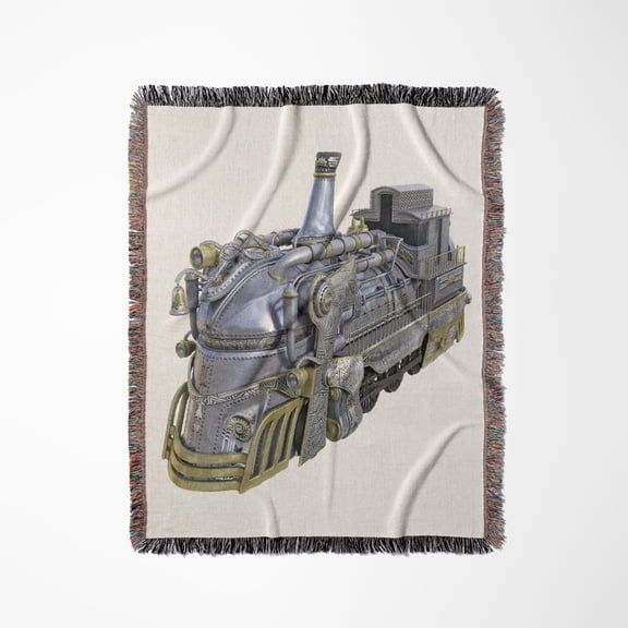 A Chrome And Gold Steampunk Train Engine, Woven Blanket