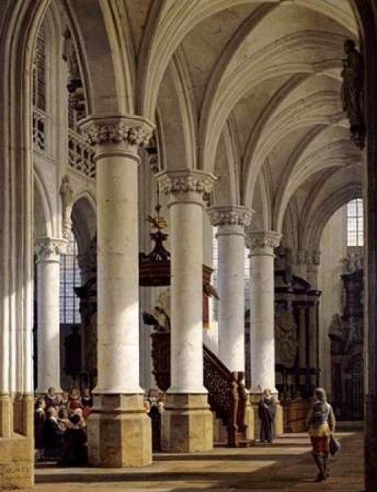A Church Interior Canvas Art - Heinrich Hansen (22 x 28)