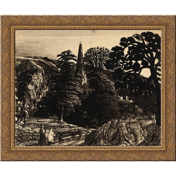 A Church among Trees 24x20 Gold Ornate Wood Framed Canvas Art by Palmer, Samuel