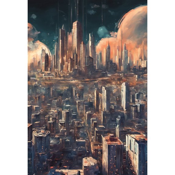A City In A Parallel Dimension Digital Painting - 12" x 18" Art Print Wall Decor
