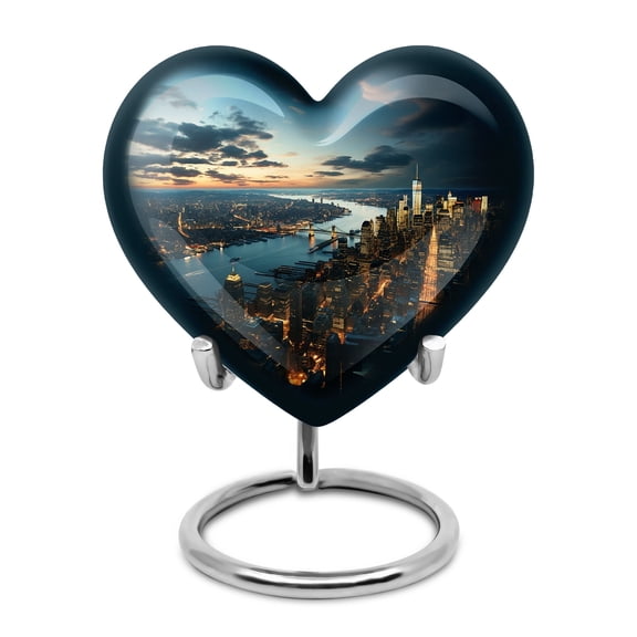 A Cityscape at Twilight - Creamation Urns - Harmony's Rest - Heart Urn for Ashes - Elegant Tribute for Beloved Adults - 3 Inch, 1 Pc