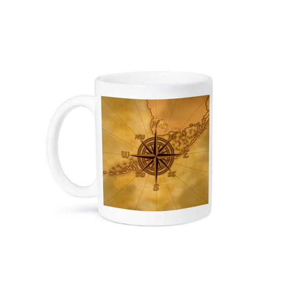 3dRose, A classic compass rose over a vintage nautical map of the Florida Keys, 11oz Mug