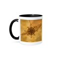 thumbnail image 1 of 3dRose, A classic compass rose over a vintage nautical map of the Florida Keys, 11oz Two-Tone Black Mug, 1 of 7