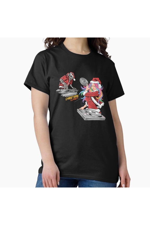 A Classic Holiday DJ And Skeleton Themed Christmas Graphic Unisex T-Shirt, up to Size 5XL