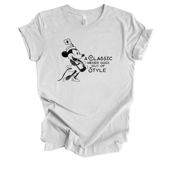 A Classic Never Goes Out Of Style Steamboat Willie Short Sleeve Ladies Graphic T-Shirt-Ash-5xl