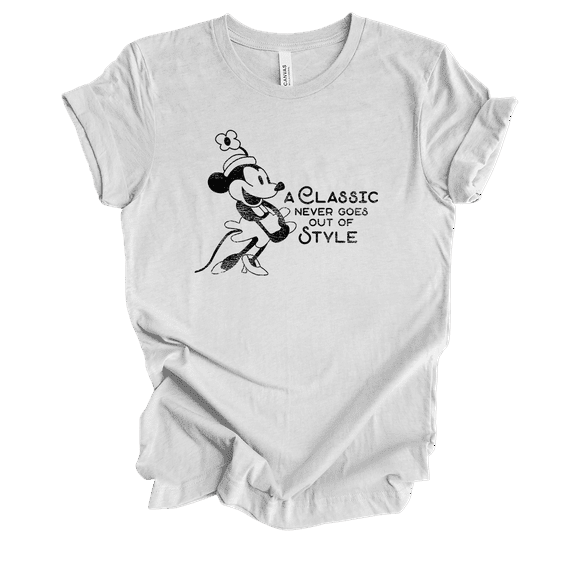 A Classic Never Goes Out Of Style Steamboat Willie Short Sleeve Ladies Graphic T-Shirt-Ash-medium