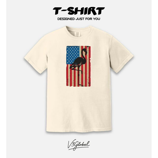 A Classic Patriotic Flamingo with an American Flag Design Comfort Color