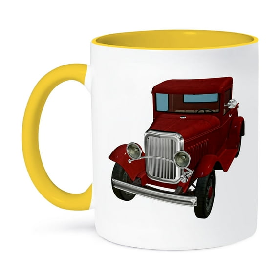 3dRose, A classic red pickup truck, 11oz Two-Tone Yellow Mug
