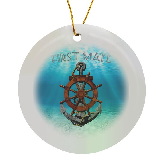 3drose, a Classic Ship Anchor and Helm Nautical Deign for Any Sailor., Circle Porcelain Ornament