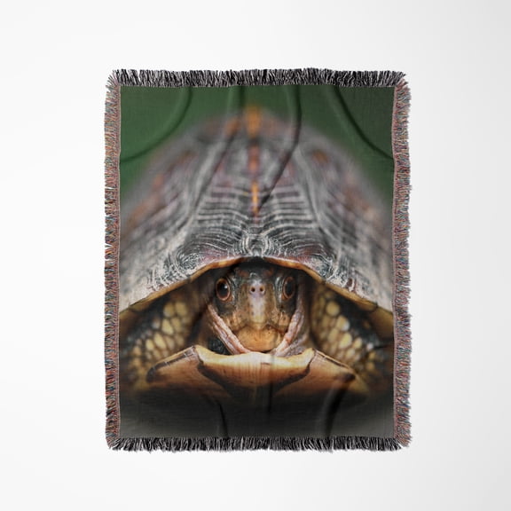 A Close Up Photograph Of A Box Turtle Coming Out Of His Shell., Woven Blanket