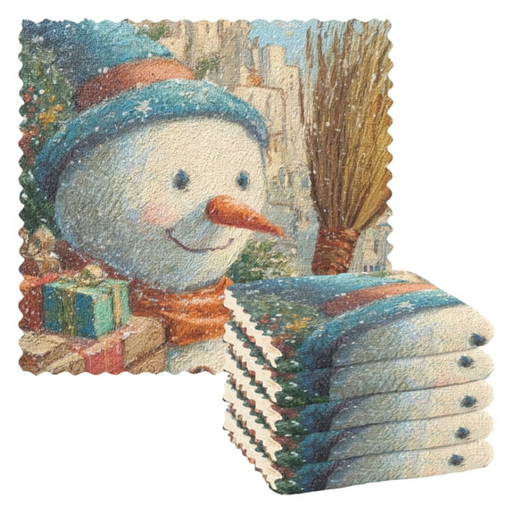 A Close-up Of A Snowman's Face Kitchen Cloth Dish Towels for Drying Washing Absorbent Dish Rags Reusable soft kitchen dishcloth set 6 Pack
